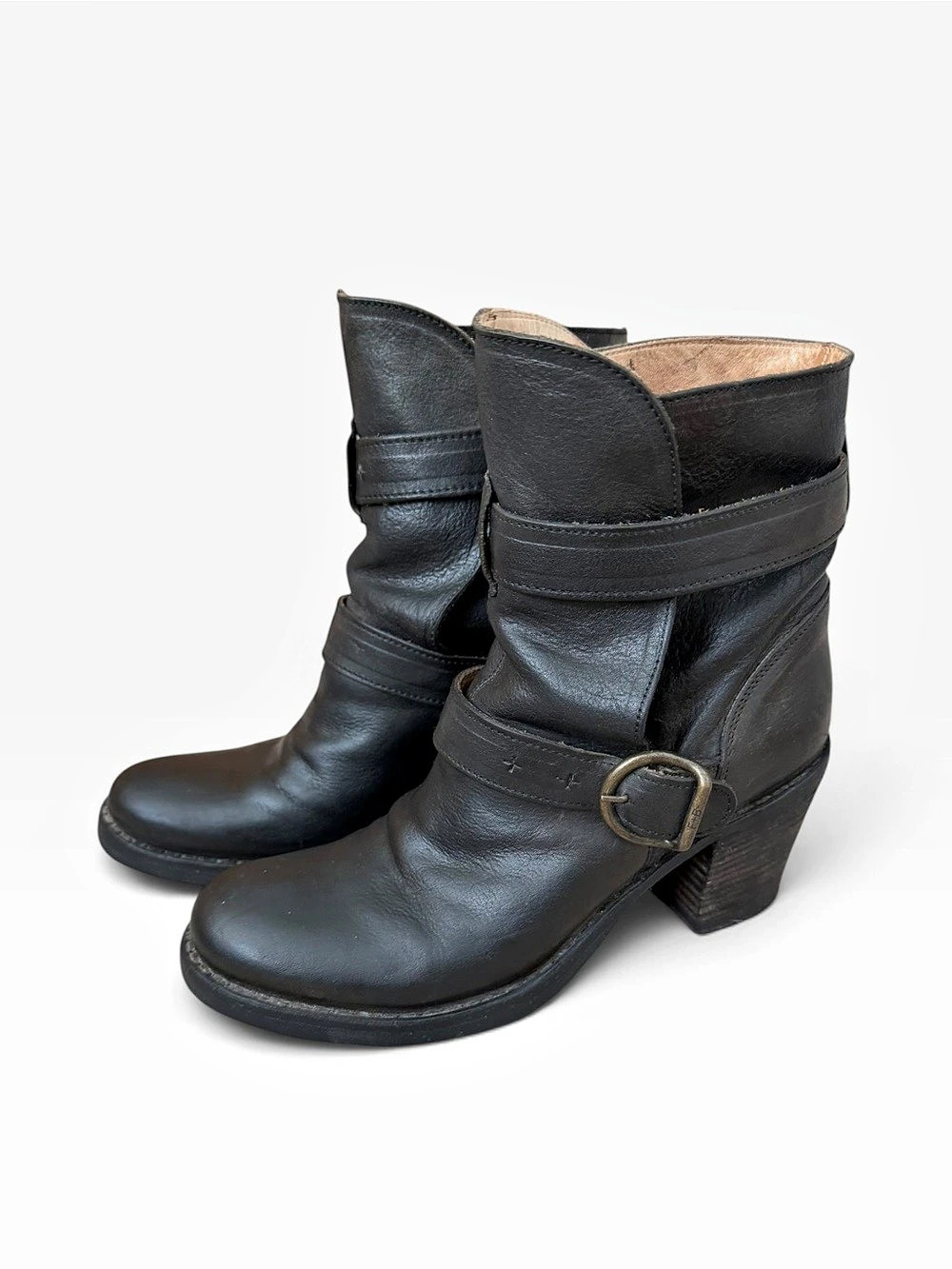 Florentini & Baker Nena Black Distressed Leather Moto Ankle Boots Italy US 7/37